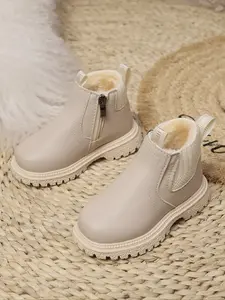 Fashionable Zipper Design Boots for Girls, Casual Comfortable Boots for Daily Wear, Trendy All-match Boots for Kids, Cute Winter Boot