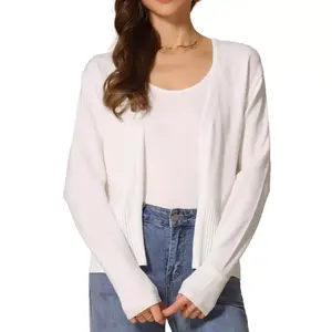 INSPIRE CHIC Women's Open Front Long Sleeve Lightweight Spring Knit Sweater Cardigan X-Small White