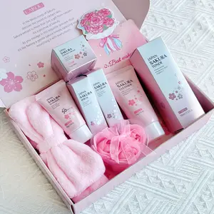 Laikou Sakura Skincare Set，9-in-1 Skincare Gift Set with Cleansing，Toner，Serum，Eye Cream，Face Cream，Suncreen，Card, Soap Flower, Hairband, Hydrating Soothing, Moisturizing Set, Best Gift, Birthday Gift Ideas, Skin Care Kit for Women & Girl