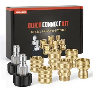 Washer Quick Connect Kit, M22 Swivel to 3/8'' Quick Connect, 3/4'' to Quick Release, M22 14mm Quick Connect  Washer Fittings Adapter Set for Patio Cleaning(Brass)