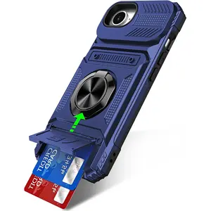 for iPhone 17 Pro Max 16 Pro Max 16e 15 14 13 11 Case with 360° Spin Ring Kickstand & Card Holder Military Grade Cover, Heavy Duty Shockproof Protective Phone Case for iPhone 17-16 Series 2025 Purple Accessories