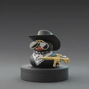 Car Decoration Sunglasses Cowboy Gun Rubber Duckie, Cool Gift Idea, Unique Car Accessory, Stylish Duck Figurine for Vehicles, Car Ornament