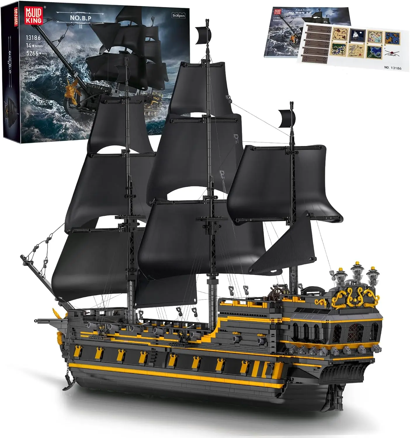 Mould King 13186 MOC Black Pearl Sailboat Building Blocks Set - 27.95” High, 46.89” Long Construction & Assembly Toy for Lovers, Birthday Gifting, House Decoration & Collecting