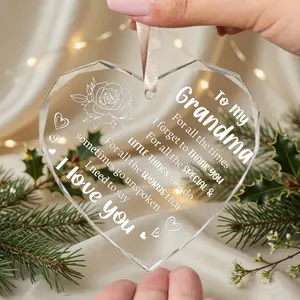 Heart Shaped Crystal Glass Ornament, Grandma Birthday Gift, Home Decor Keepsake, Ideal Gift Ideas for Grandma, Heart Plaque Decoration