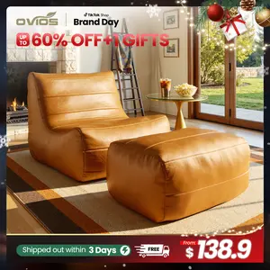 【Spring Glow Up】Ovios 37'' BeanBag Chair Lazy Sofa Couch with Ottoman for Adults - Luxury Faux Leather - No Assembly Required, Plush Giant Oversized Fluffy Lounger Dod Bed for Home, Apartment, Gaming Venue & Dorm