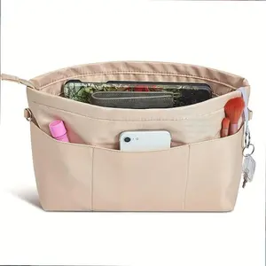 Foldable Tote Handbag Organizer, 13 Pockets Cosmetic Toiletry Bag Insert, Zippered Purse Storage, Hand Washable Storage Bag