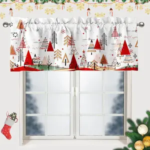 Christmas Tree Curtain Valance 54"x18" Short Small Window Curtains for Living Room Xmas Holiday Window  Rod Pocket Valances for Kitchen Bedroom Decor White