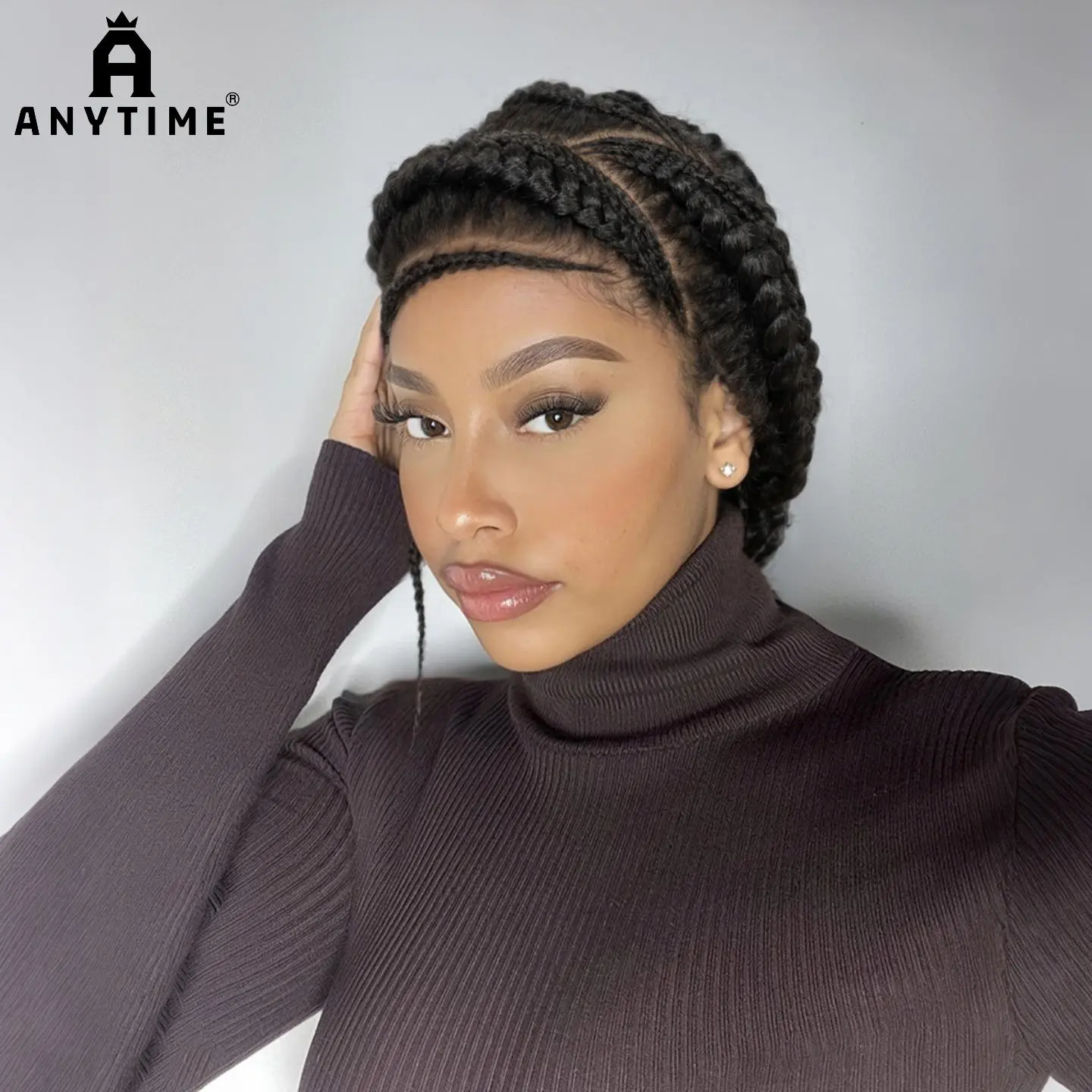 Anytime Elegant Full Lace Braided Wig for Women - 180% Density Synthetic Handmade Wig, Natural Look for All Ethnicities, Wig Accessories