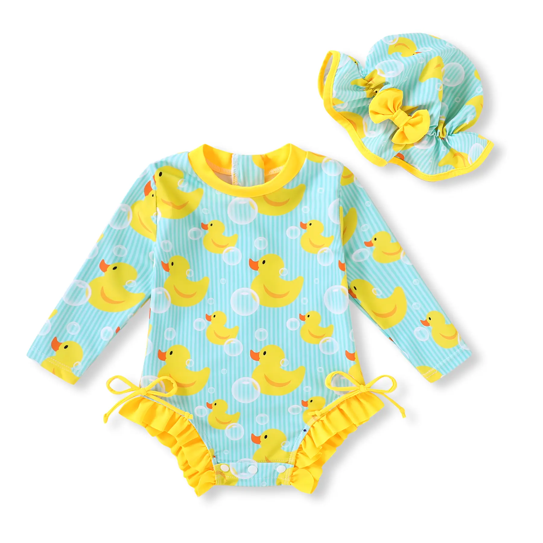 Baby Girl 1-Piece Rash Guard Swimsuit (with Hat & Zipper), Long Sleeves, UPF 50+ Sun Protection, Polyester-Spandex, Floral Print, Ocean-Ready Baby Items, Machine Washable Birthday Gifts