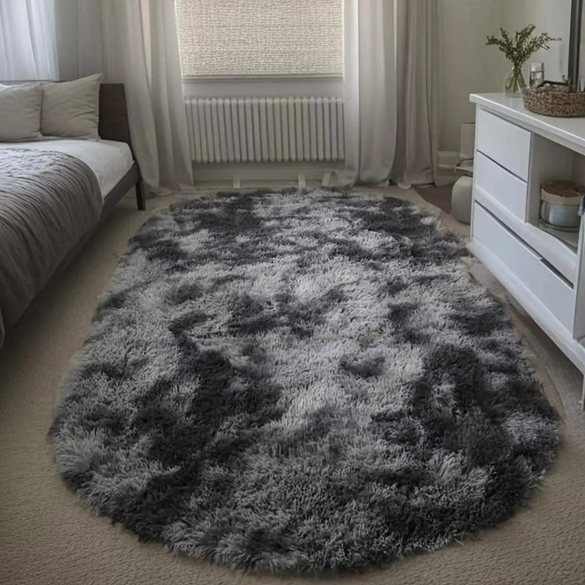Extra-Soft Non-Slip Geometric Oval Shaggy Plush Carpet - Soft Indoor Rugs for Living Room Sofa Area, Bedroom Kids Bedside Home Decor