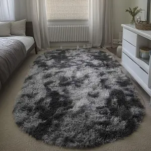 Fluffy Oval Plush Carpet Extra Soft Rug for Living Room Sofa Area Bedroom Non-Slip Shaggy Floor Mat Home Decor Kids Bedside Rug Geometric Design Home Decorative Rug