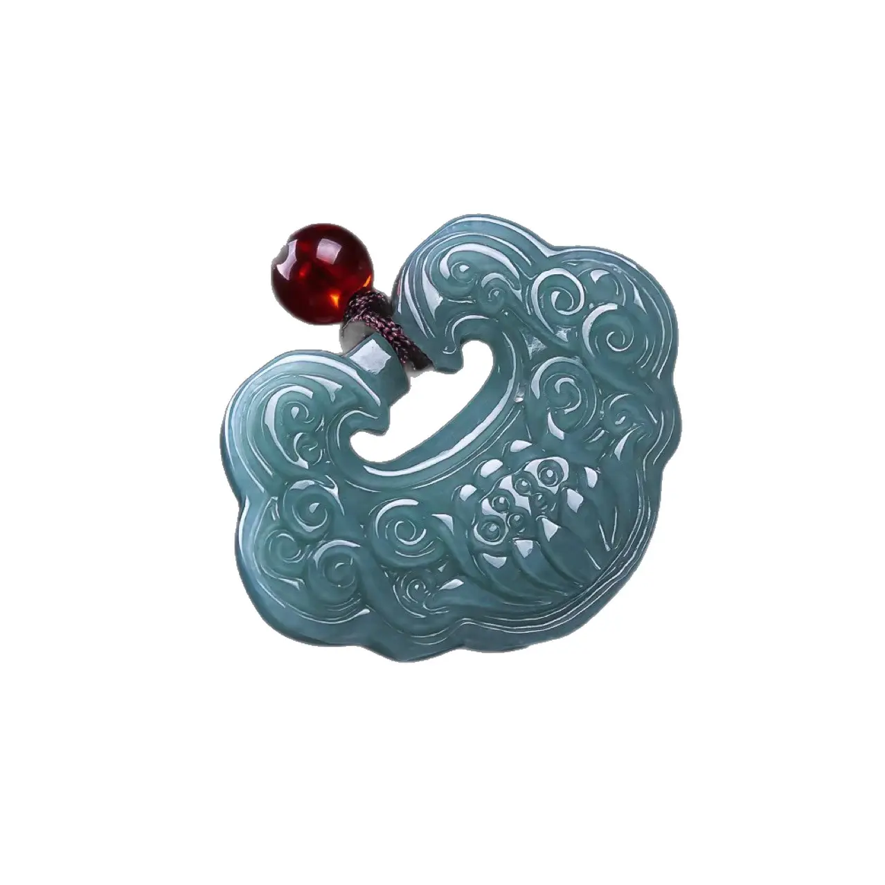 Natural A-grade Jadeite Blue Water Lotus Ruyi Pendant Waxy Jade Lotus for Men and Women