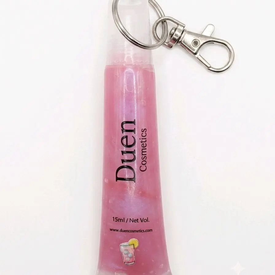 Glossy Pink Lemonade Squeeze Tube Lip Gloss Keychain, Portable Beauty Accessory for Gift