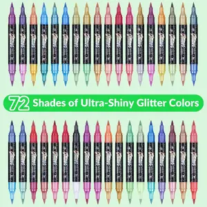 24/48/72/96 Color Dual Tip Glitter Markers, Metal Glitter Fine Point Watercolor Pens, Glitter Metallic Marker, Ideal for Crafts, Greeting Cards, Birthday Cards, Mugs, Wood Decorations, Sketching, Professional Art Use