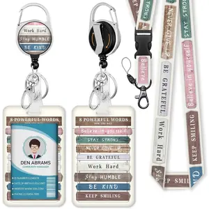 *Z-BRA1 Lanyards for Id Badges, Inspirational Quote Badge Holder with Retractable Reel Belt Clip, Positive Work Name Tag Lanyard Vertical ID Card Protector Case for Women Nurse Doctor Teacher Student