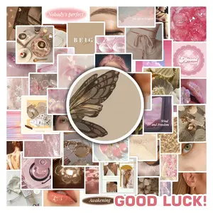50Pcs Pink & Beige Soft Aesthetic Stickers Pack, Waterproof Cozy Vintage Vinyl Decals for Laptop Water Bottle Journal Scrapbook, Warm Gifts for Aesthetic Lovers