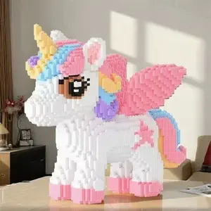 2823 Piece Rainbow Horse Building Blocks Toy, Creative Puzzle PP Small Beads Assembly Kit, Office Home Balcony Bookshelf Decor, Holiday Gift, Building Block Sets, Building Blocks Model