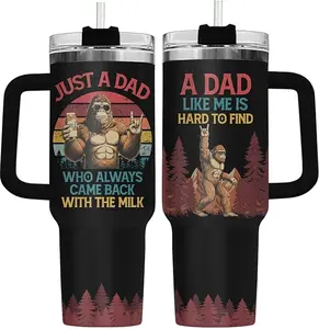 Bigfoot Dad Tumbler 40oz with Handle Lid and Straw, Funny Sasquatch Papa Insulated Travel Coffee Mug - Hilarious Father's Day Gift - Ideal Birthday Present to Men, Dad and Husband