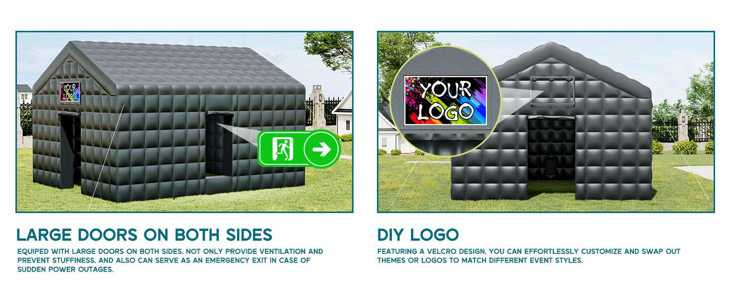 【Ships in 2 Boxes】[Spring Sale] AMERLIFE Large Black Inflatable Night Club Tent with 2 Side Doors, with Logo Area Gazebo Event House for Wedding Birthday Backyard Party- Ships in 2 Boxes