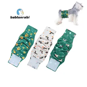 New Digital Print Dog Diapers Washable Reusable, Breathable High Absorbent Pet Care Pants, Cute Cartoon Animal Patterns, Three Pack