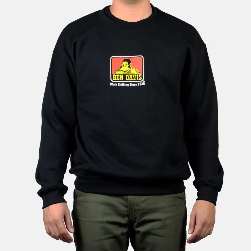 Ben Davis Crewneck Sweatshirt - Black Cotton Sweatshirt with Graphic Design - Regular Fit for Men's Menswear