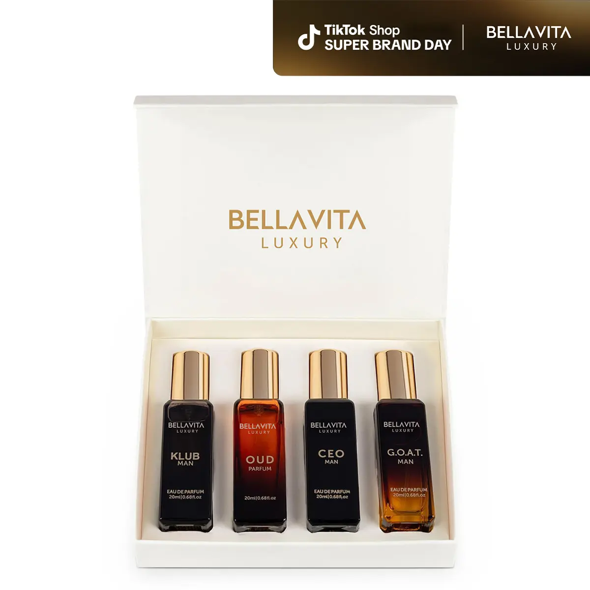 BellaVita Luxury's Perfume Gift Set for Men | 4 Luxury Minis | Long Lasting | G.O.A.T. , Oud, CEO Man, Klub Man | Eau De Parfum | Portable Perfume Kit | Perfect Father's Day Gift | Super Brand Day Exclusive