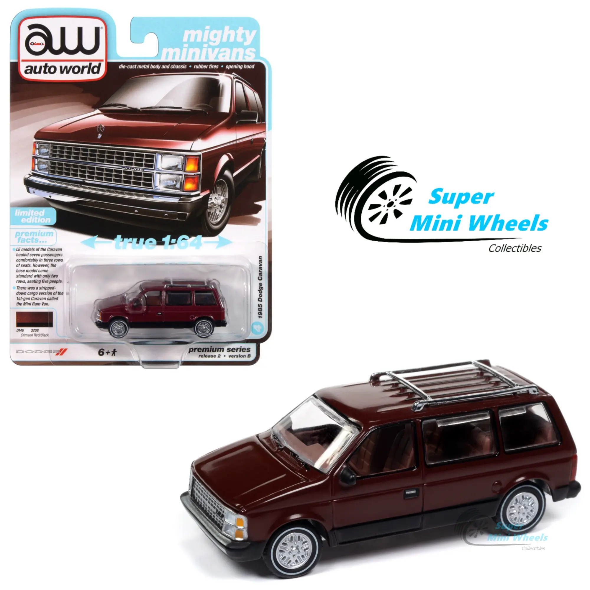 Auto World 1:64 1985 Dodge Caravan – Red - Diecast Car
