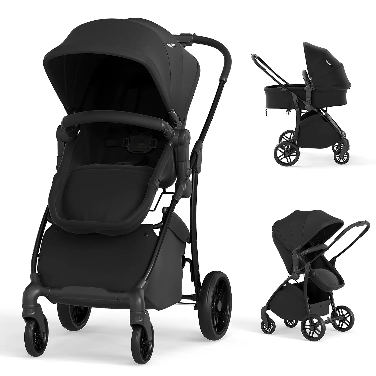 2 in 1 Baby Stroller, High Landscape Convertible Bassinet Stroller with Reversible Seat, Adjustable Backrest & Canopy, Foldable Pushchair Pram Stroller for Newborn Toddler 0-36 Months