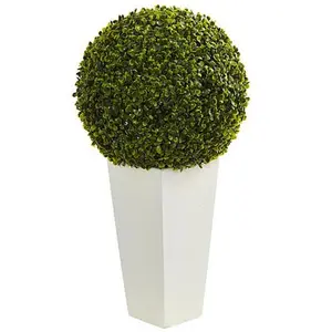 Nearly Natural 28" Boxwood Topiary Ball w White Planter Indoor/Outdoor