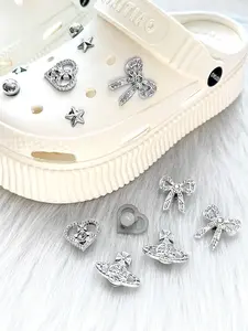 Planet Heart Saturn Shoe Buckle Rhinestone Bow Star Detachable Shoe Flower Accessory, Hole Shoes Set for Ballet Lover & Trendy Design Decor, Rhinestone Shoe Decoration