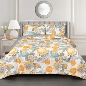 Lush Decor Layla 3 Piece Full/Queen/King Quilt Set with Floral Design, Soft Fabric, and Comfortable Pillow Covers