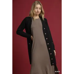 Umgee Button-Down Longline Sweater Cardigan with Front Pockets