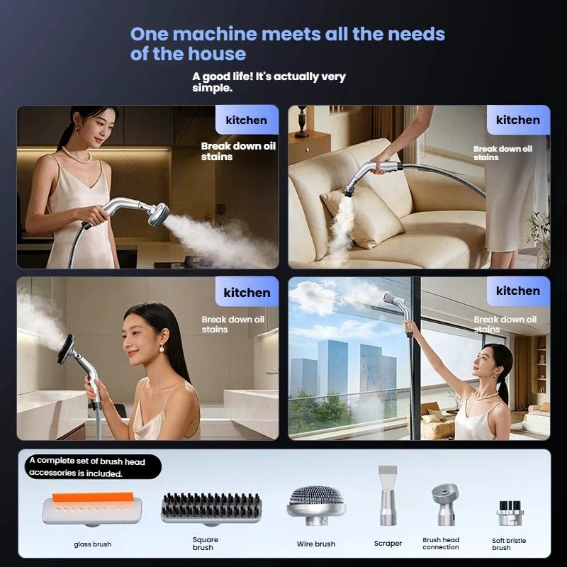 【Chemical-Free】Handheld Steam Cleaner, 10s Fast Heat Pressurized Steamer with 6 Accessories for Kitchen, Bathroom & Car