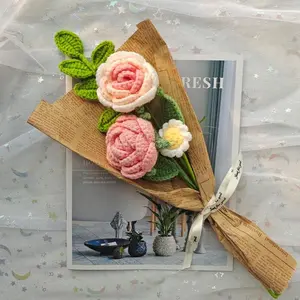 Artificial Crochet Flower Bouquet, Decorative Flower with Gift Bag & Led String Light,Valentine's Day Gifts, Gifts for Her, Birthday Gift Ideas ,Deals for you days