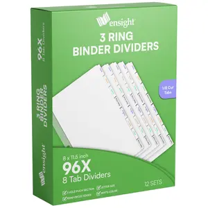 3 Ring Page Dividers Bulk, 1/8 Cut Tab Dividers, 96 Per Box - Divider Pages with Tabs, Printable Rewritable Tabs, Exhibit Tab Dividers - Ensight