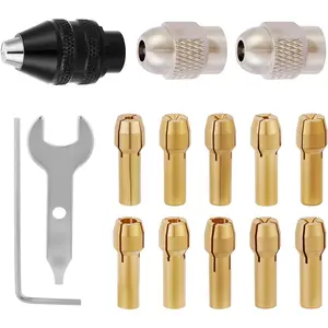 15 count Drill Chuck Collet Set, (0.02in - 0.13in) Keyless Quick Replacement Kit compatible with Dremel Accessories, Includes 4486 Rotary Tool and 4485 Brass Collet & Metal Nut, DIY