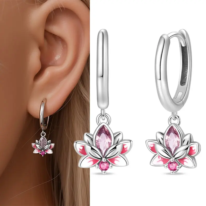 Women's S925 Sterling Silver Lotus Flower Stud Earrings - Hypoallergenic, Cadmium-Free, Nickel-Free Jewelry, Avoid Silver Dipping, Ideal for Parties & Weddings Gifts, Flower Earrings, Mother's Day Gift, Fine Studs, Christmas Gift