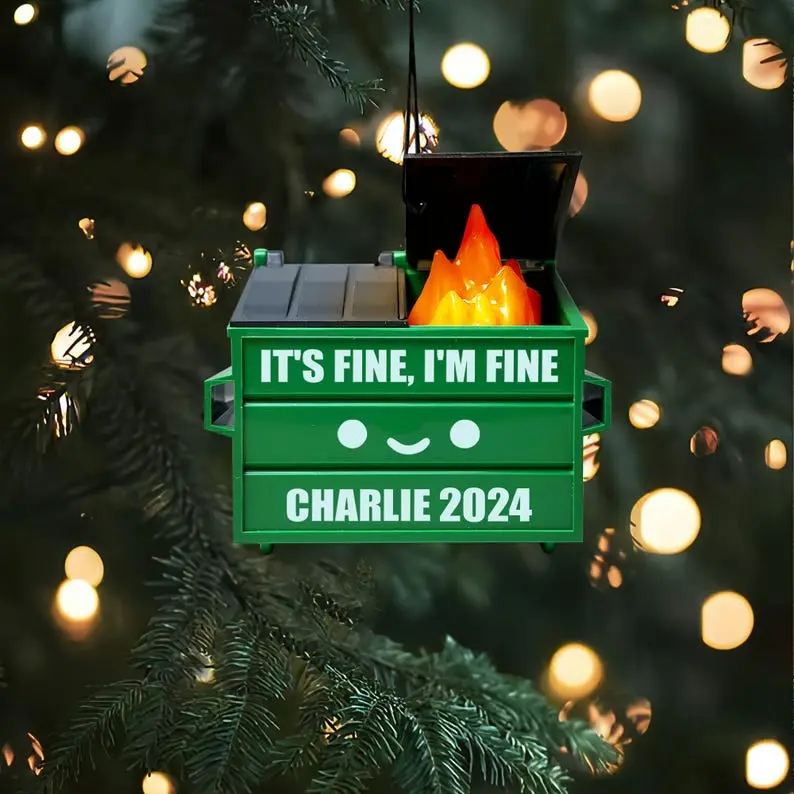 Dumpster Fire Personalized Ornament, Co-Worker Gift, Dumpster Fire Christmas Tree Ornament, Funny Ornament, 2024 Decoration