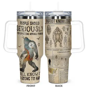 Bigfoot Pattern Stainless Steel, 1 Count Insulated Durable Water Bottle, Vacuum Insulated Tumbler, Drinking Cup for Home Office Outdoor Camping, Insulated Travel Drinkware, Drinkware