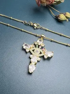 Eye Of Horus Cubic Zirconia Cross Necklace,Faith Miraculous Medal Necklace,18k Gold Filled Necklace