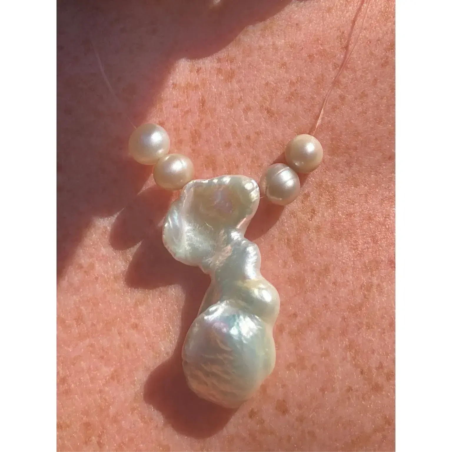 White Angelfish Floating Pearl Necklace
