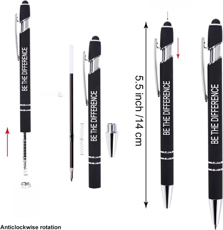 12 Pack Fine Point Smooth Writing Pens with Inspirational Tips, Black Ink, Touch Stylus Screens, Motivational Gift for Office & Desk Accessories