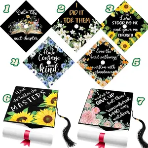 Colorful Floral Design Inspirational Motivational Bible Quote Wooden Graduation Cap Topper, Grad Cap Decal Cardstock Decoration for Graduation Hat Accessories Supplies