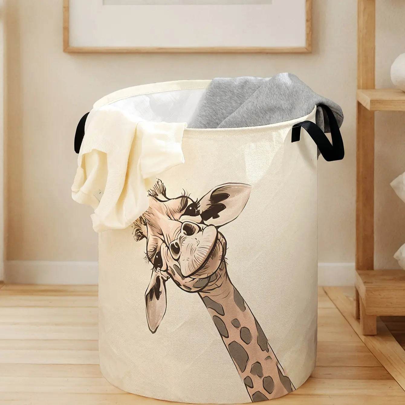 Giraffe Print Laundry Basket with Handles, Durable Collapsible Fabric Hamper for Home, Large Capacity for Clothes & Toys