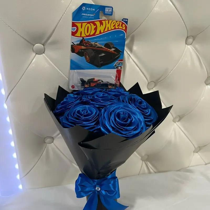 The Blue Royale Hot Wheels Rose Bouquet — Luxury Satin Rose Gift for Him