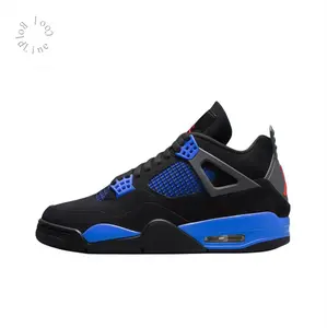 Retro High-Top Basketball Shoes in Black Suede with Royal Blue Mesh and Lace Locks, Grey Plastic Support Panels, and Visible Heel Air Unit