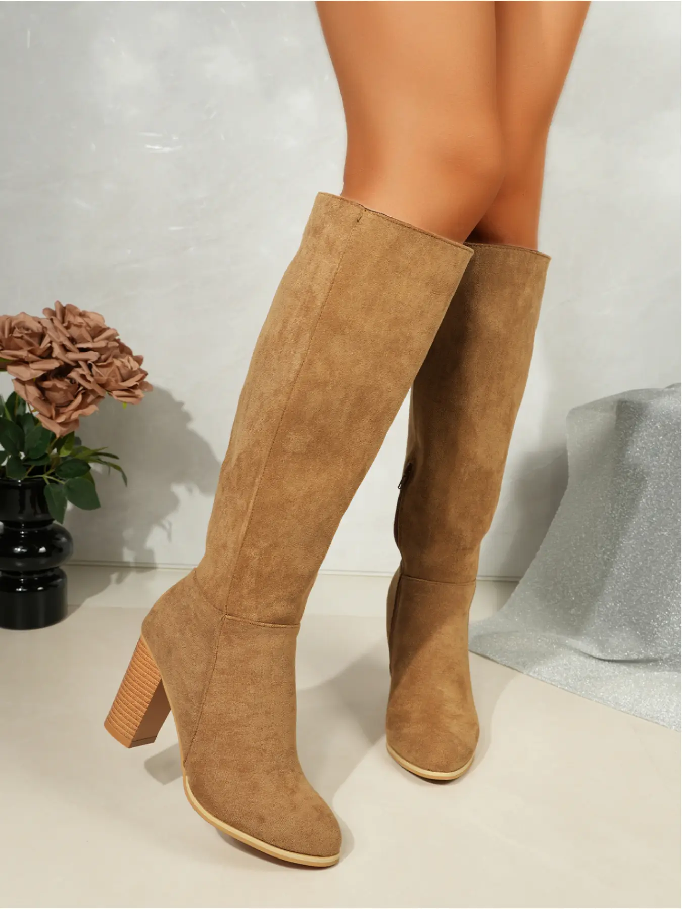 Women's autumn and winter western style fashionable knee-length boots pointed toe thick heel side zipper straight boots soft sole comfortable non-slip wear-resistant outdoor commuting women's shoes Western Cowgirl Boots Western Inspired Boots
