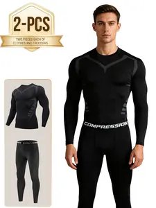 2 Pieces Men's Thickened Suit Sweatproof Sweatproof Sunproof Men's Quick Dry Breathable Color Collision Slim Long Sleeve Comfortable High Elasticity Men's Outdoor Jogging Fitness Training Activity Clothing，Outdoorfun