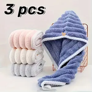 3 Pcs Premium Quick-Drying Microfiber Hair Towel Wrap, Super Absorbent, Soft & Comfortable, Ideal for Frizzy Hair, Lightweight Bathroom & Home Essential