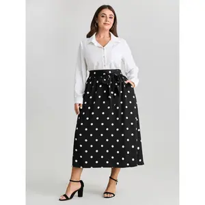 BLOOMCHIC Women's Plus Size Polka Dot Charm Pleated Maxi Skirt - Casual, Smooth Fabric Garment with Perfect Fit, Size M-6X 2026 Summer Vibes Swimweek
